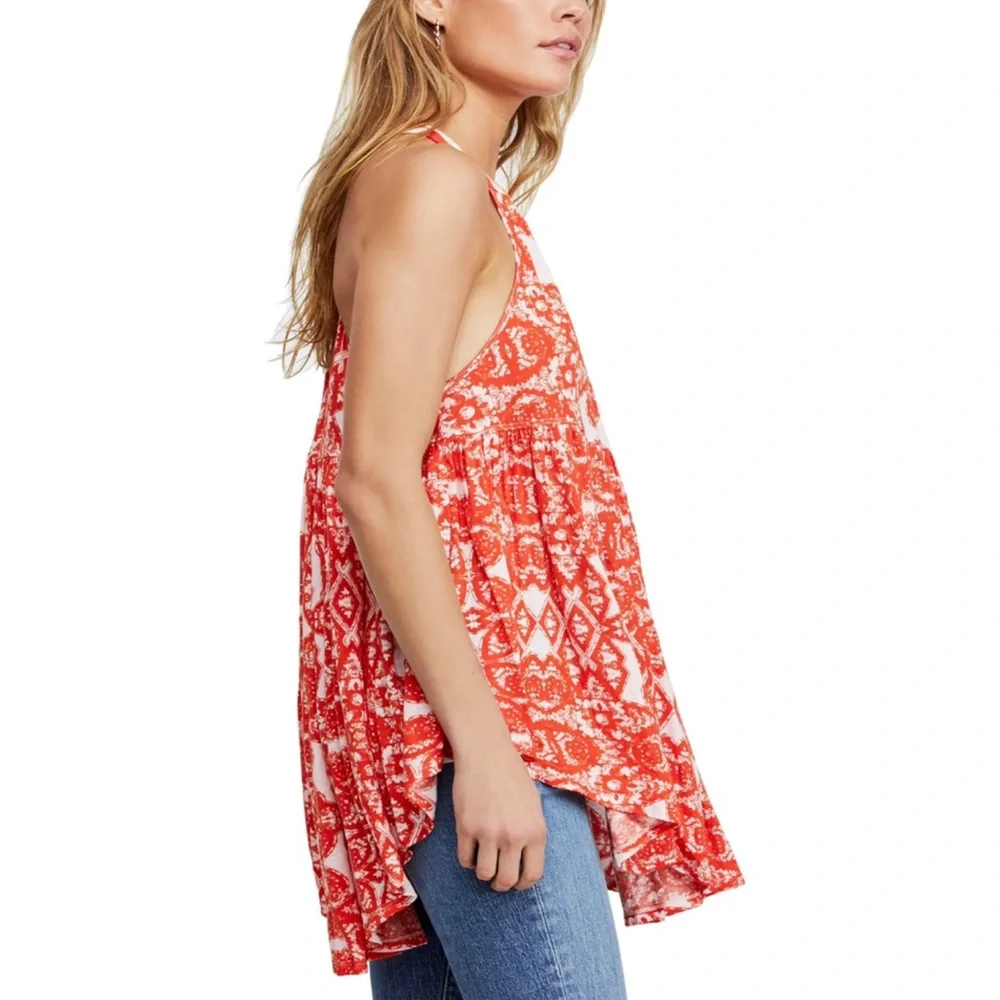 Free People Mimi Printed Halter Neck Tunic Top